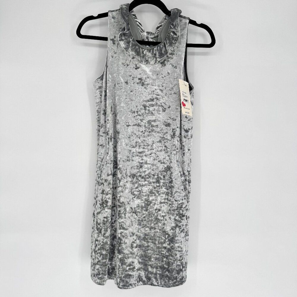 Silver Crushed Velvet Bow Back Sleeveless Dress Tyler Böe NWT Small